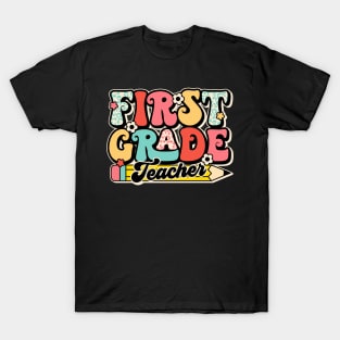 Retro First Grade Teacher Flower Back To School For Boys Girl T-Shirt